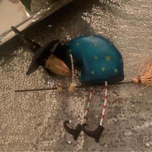 Ceramic Hanging Flying witch on her broom hand painted Ornament